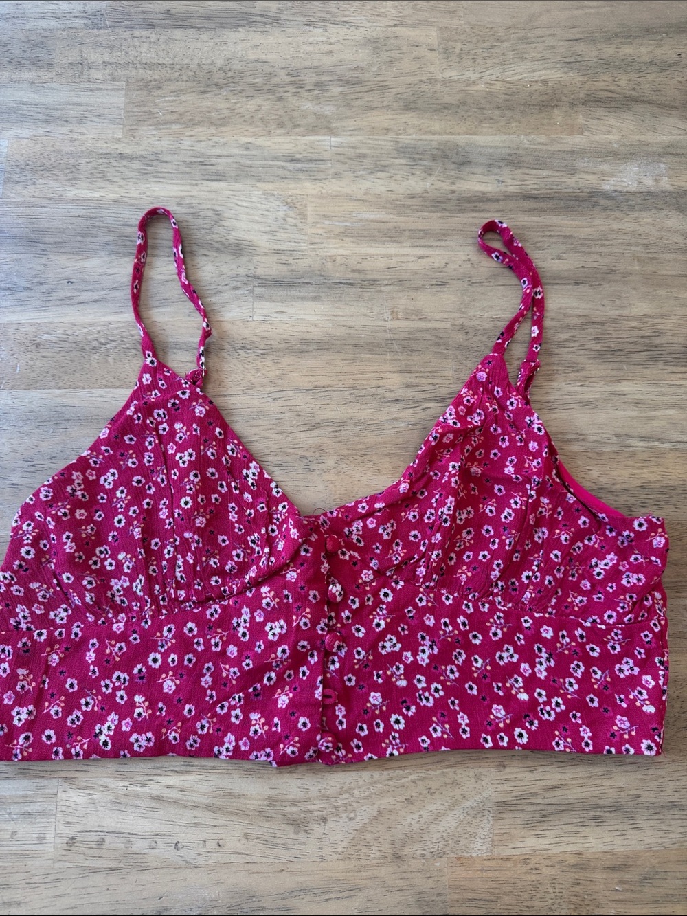 Princess Polly Red Floral Cropped Camisole with Adjustable Spaghetti Straps